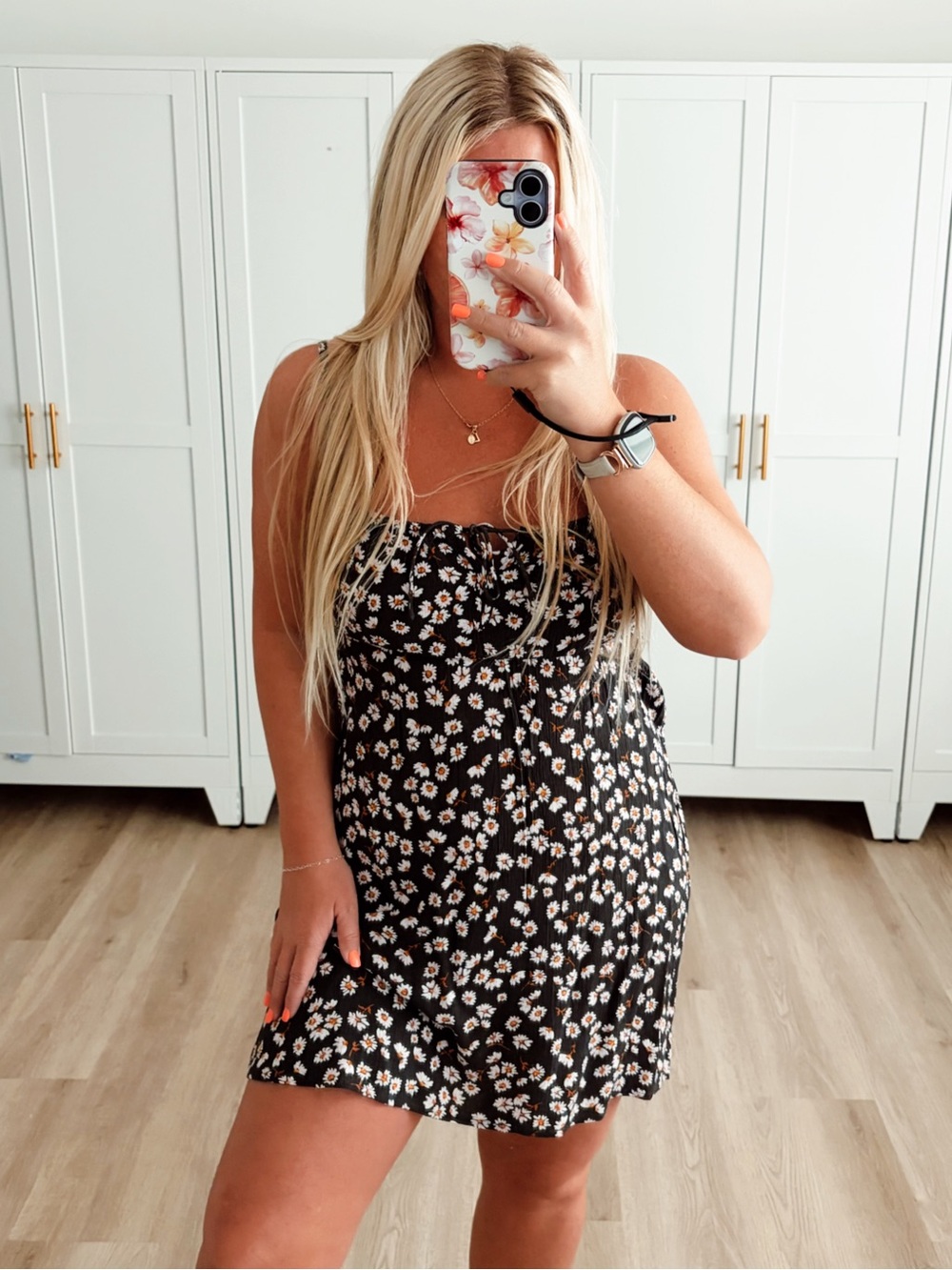 🆕 NWT billabong black white and orange floral print mini dress